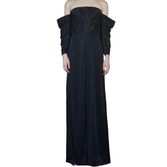 Flor Et Al Jumpsuit Off Shoulder Taffeta Polyester Formal Black Tie 4 NWT $695 - Picture 2 of 14